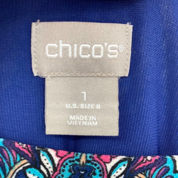 Chico's Medallion-Print Tie Sleeve Shift Midi Dress - M/8 (Chico's Size 1) - Picture 6 of 9